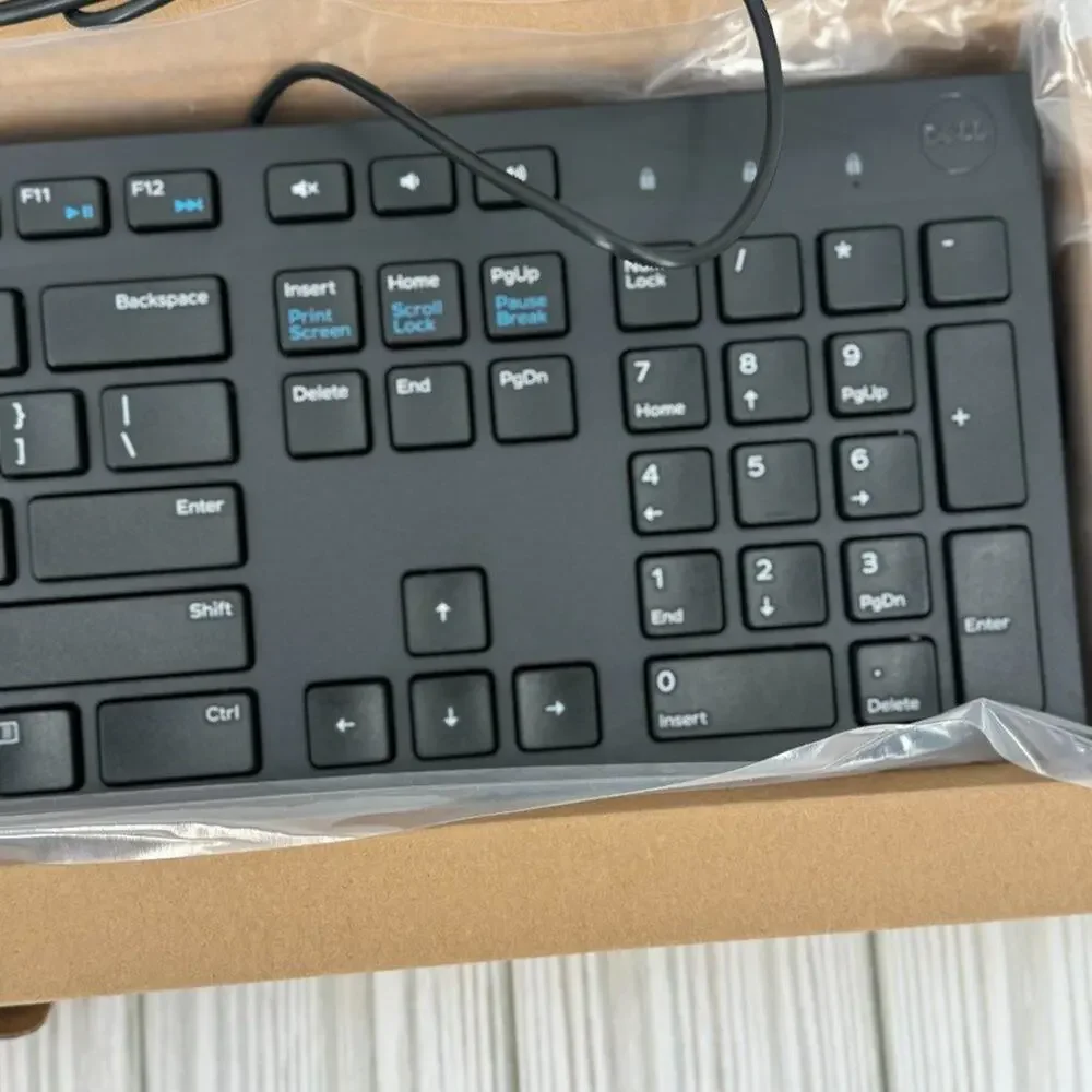 Dell black wired keyboard USB KB216-BK-US slim Qwerty quiet 104 keys NEW